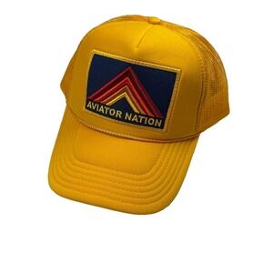 Aviator Nation Mountain Stripe Vintage Vibes Trucker Hat Yellow Retro Throwback